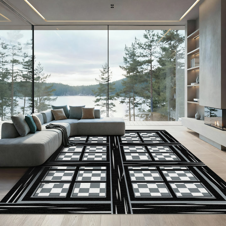 Classic Black White Checkerboard Window Rug