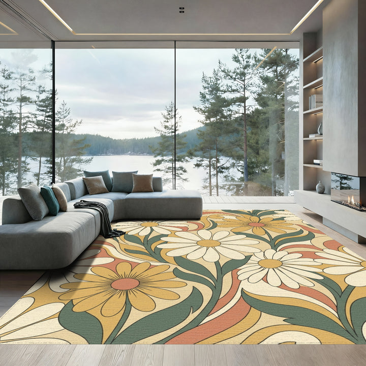 Groovy Daisy Swirl Floral Rug