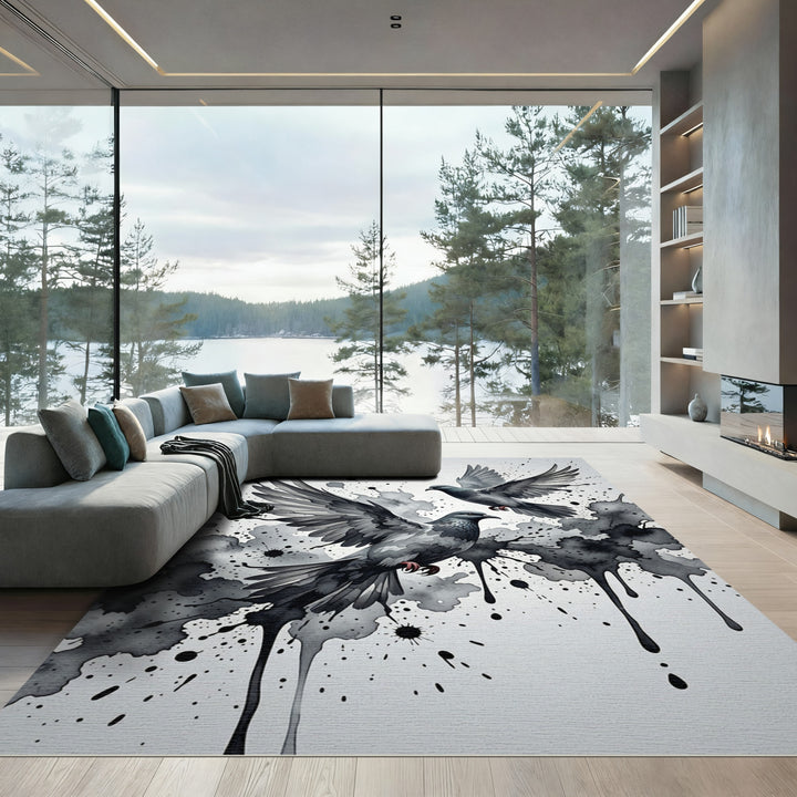 Ink Wash Doves Watercolor Flight Rug