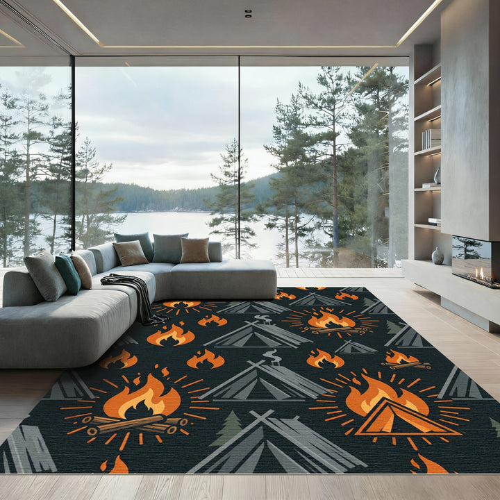 Campfire Orange Tent Geometric Rug