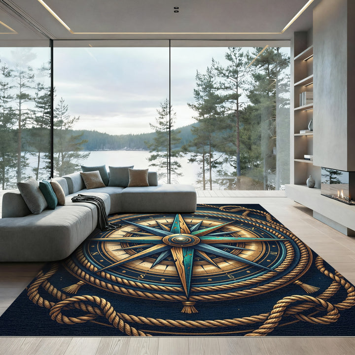Nautical Compass Rose Rope Rug