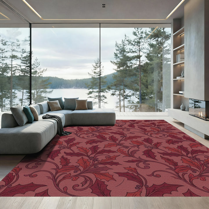 Crimson Holly Leaf Vine Rug