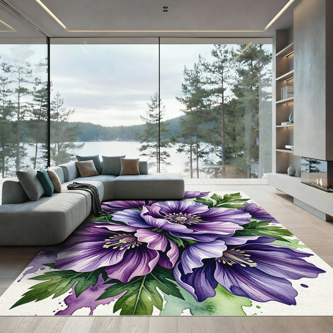 Purple Floral Bouquet Watercolor Rug