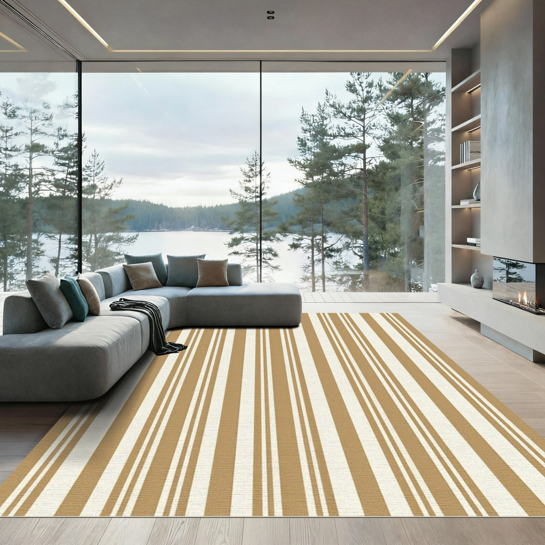 Rich Brown Cream Vertical Stripe Rug