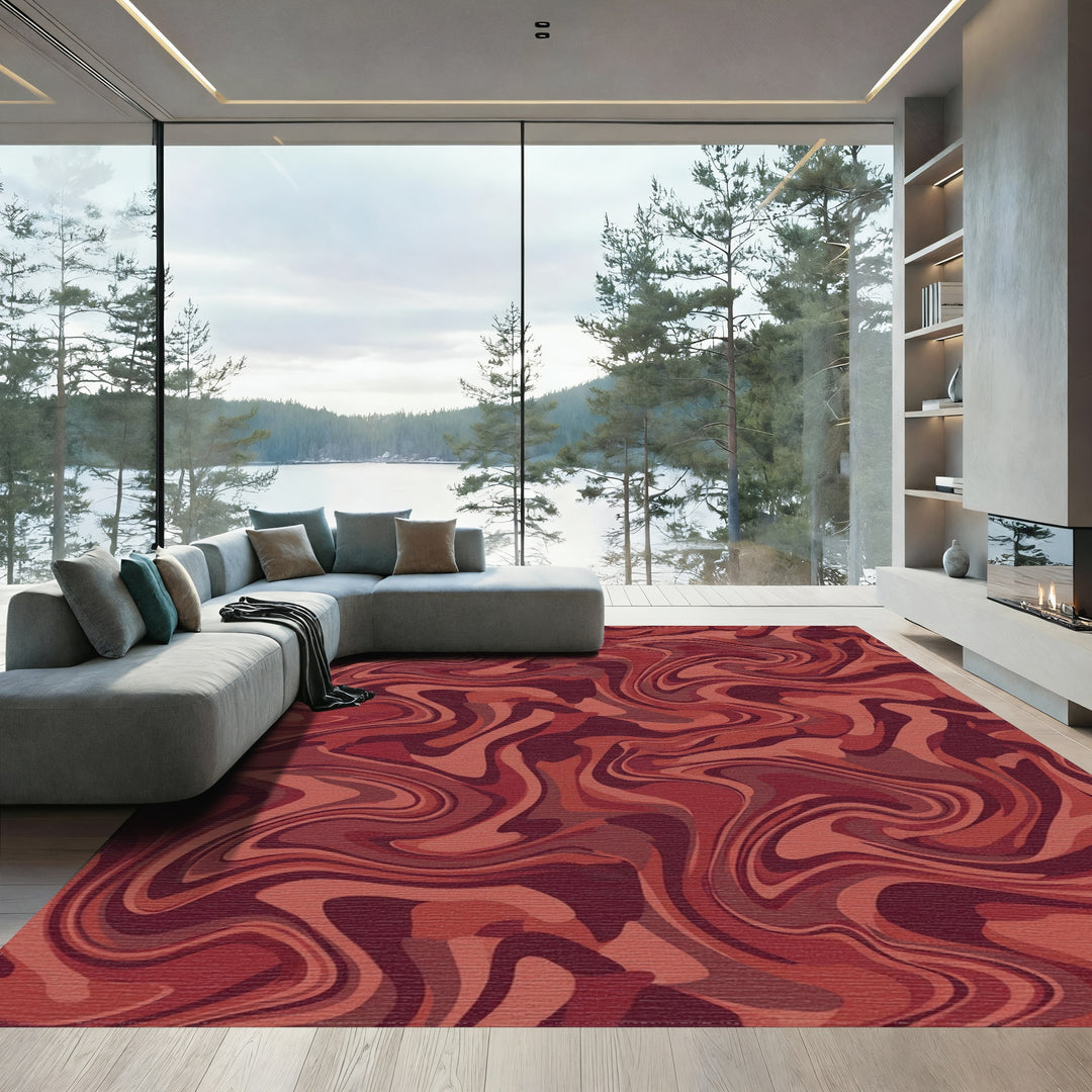 Earthy Red Marbled Swirl Rug