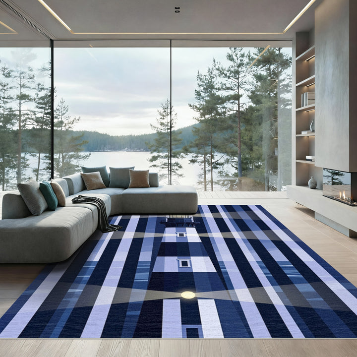 Coastal Blue Lighthouse Stripes Rug