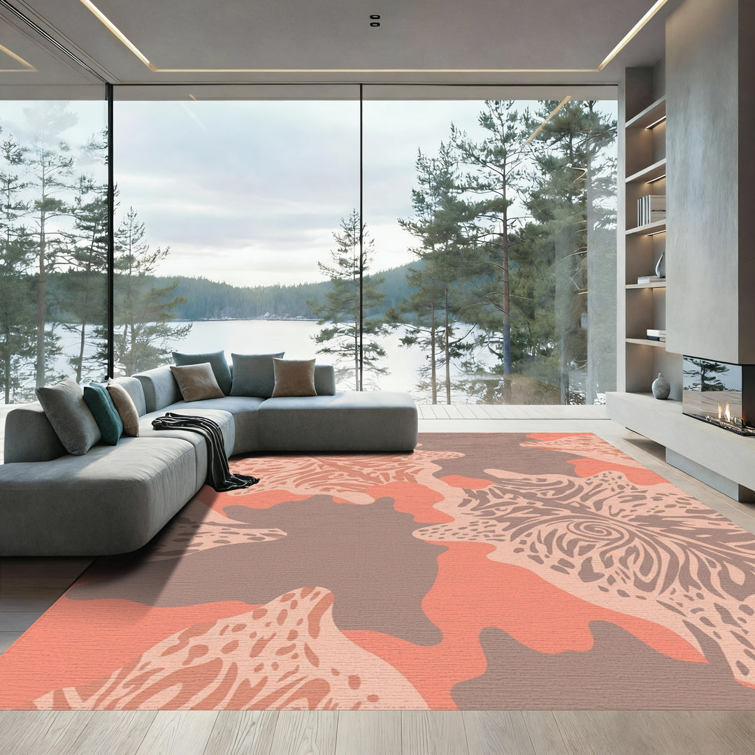 Coral Alocasia Abstract Organic Rug