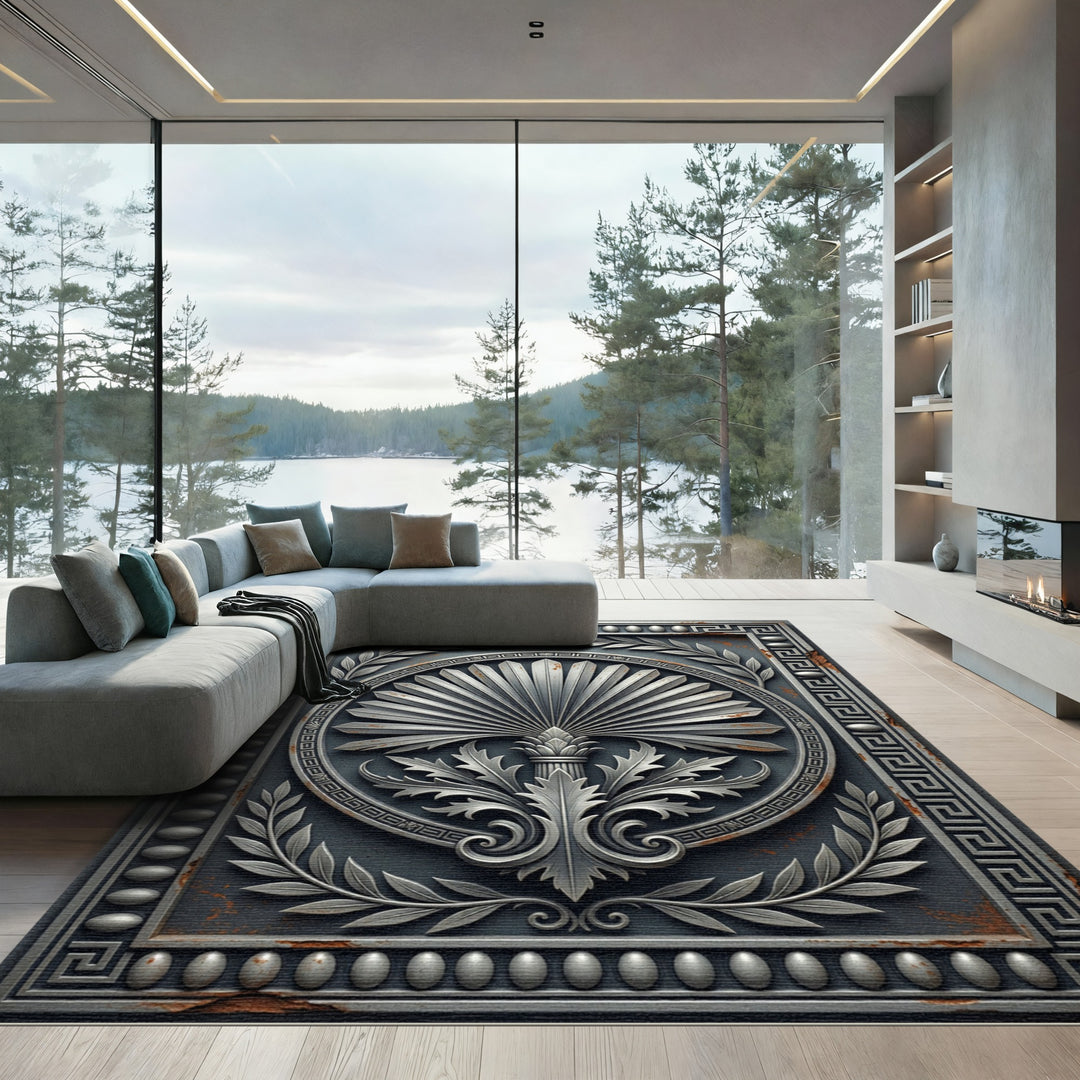 Antique Silver Laurel Sunburst Rug