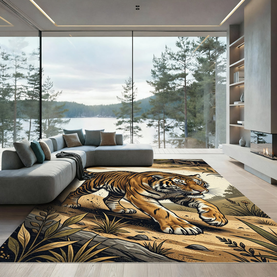 Golden Tiger In Lush Jungle Rug