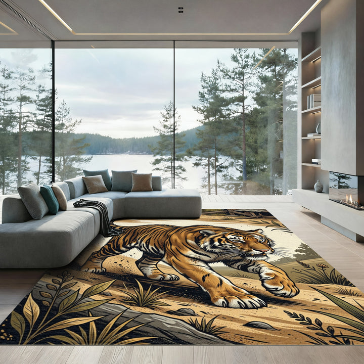 Golden Tiger In Lush Jungle Rug