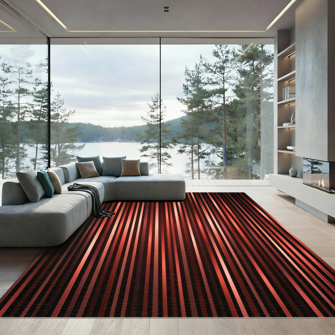 Crimson Vertical Stripe Glazed Rug