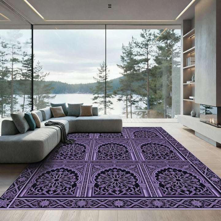 Elegant Purple Arabesque Arch Rug