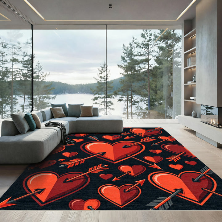 Bold Red Hearts Arrows Rug