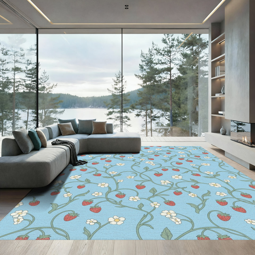 Vintage Strawberry Vine Blue Rug