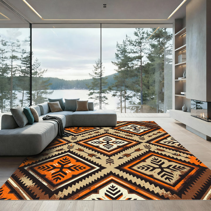 Bold Orange Tribal Diamond Arrows Rug