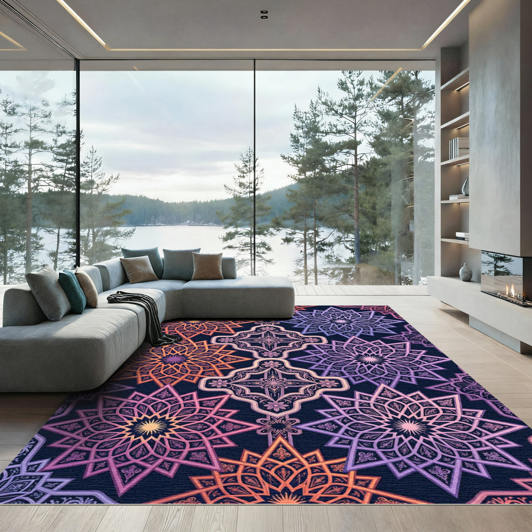 Vibrant Geometric Star Mandala Rug