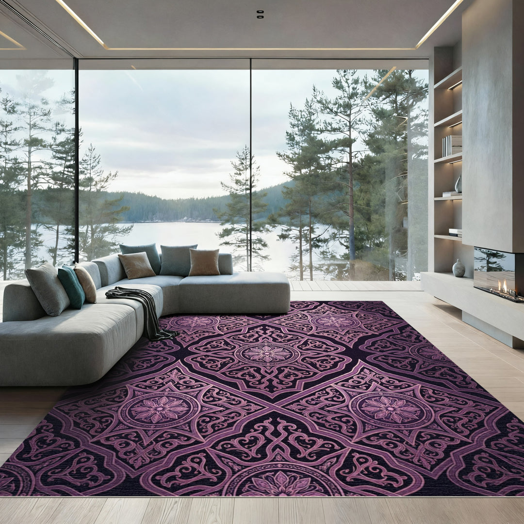 Ornate Violet Geometric Star Burst Rug