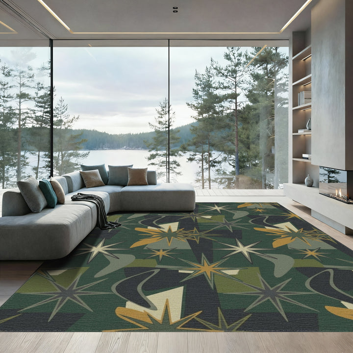 Retro Starburst Geometric Mid Century Rug