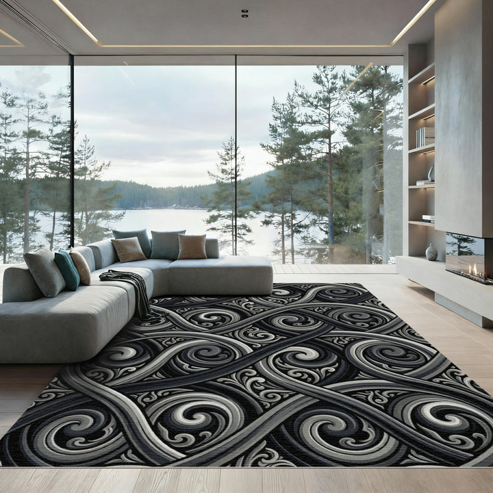 Monochromatic Swirl Interlocking Scroll Rug
