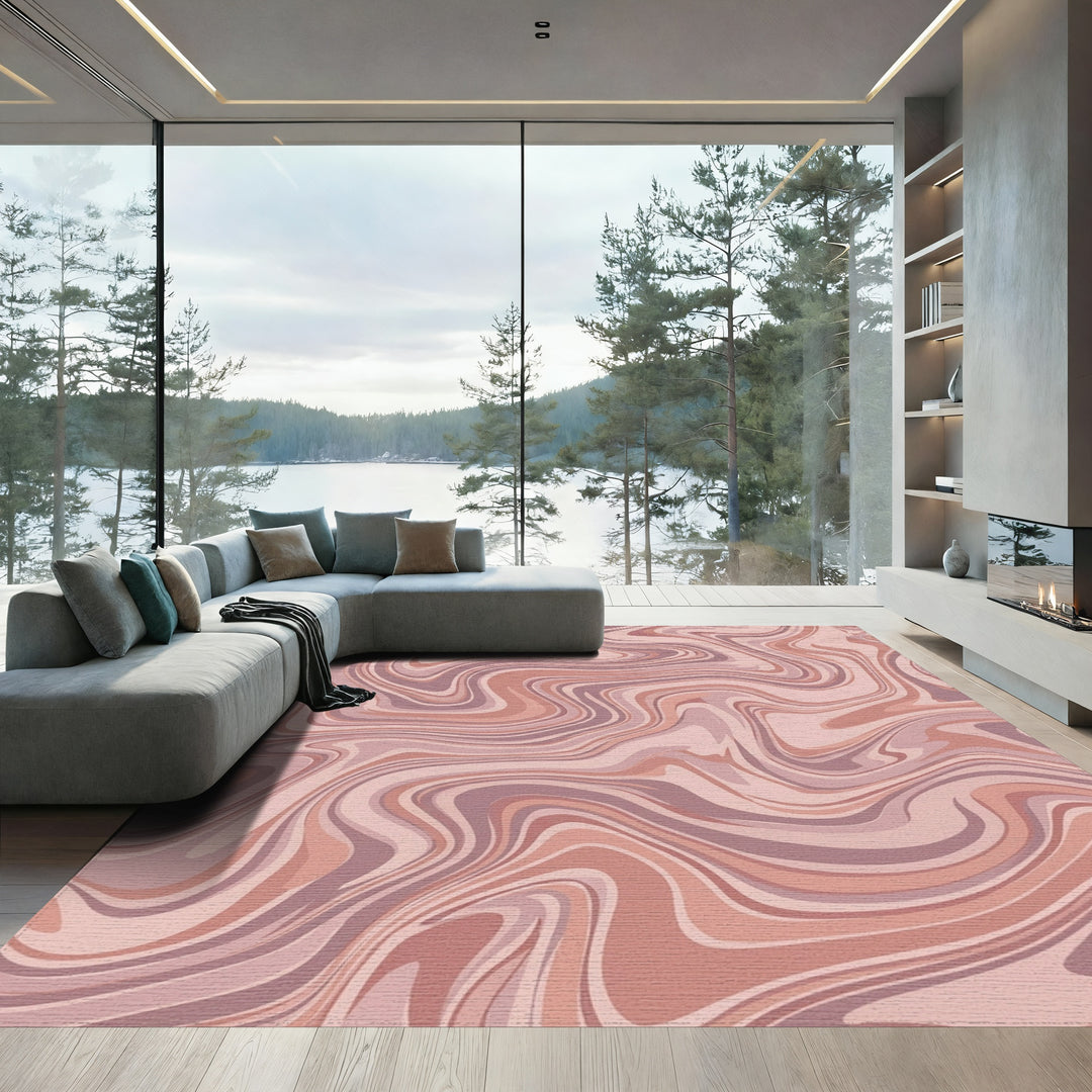 Terracotta Swirl Marble Texture Rug