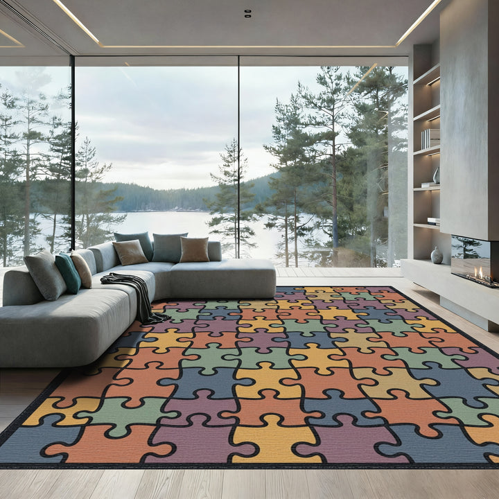 Colorful Puzzle Pieces Square Rug