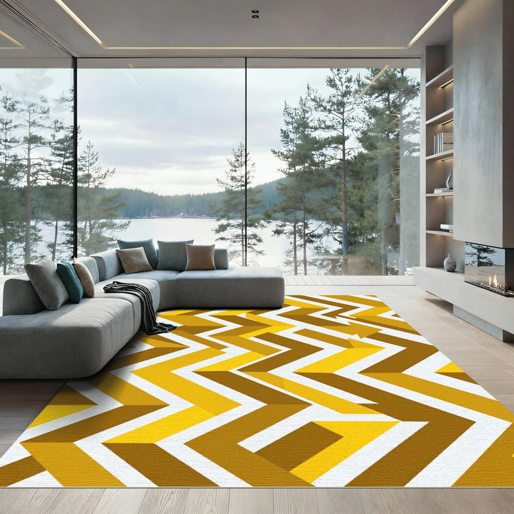 Golden Yellow Chevron Geometric Rug