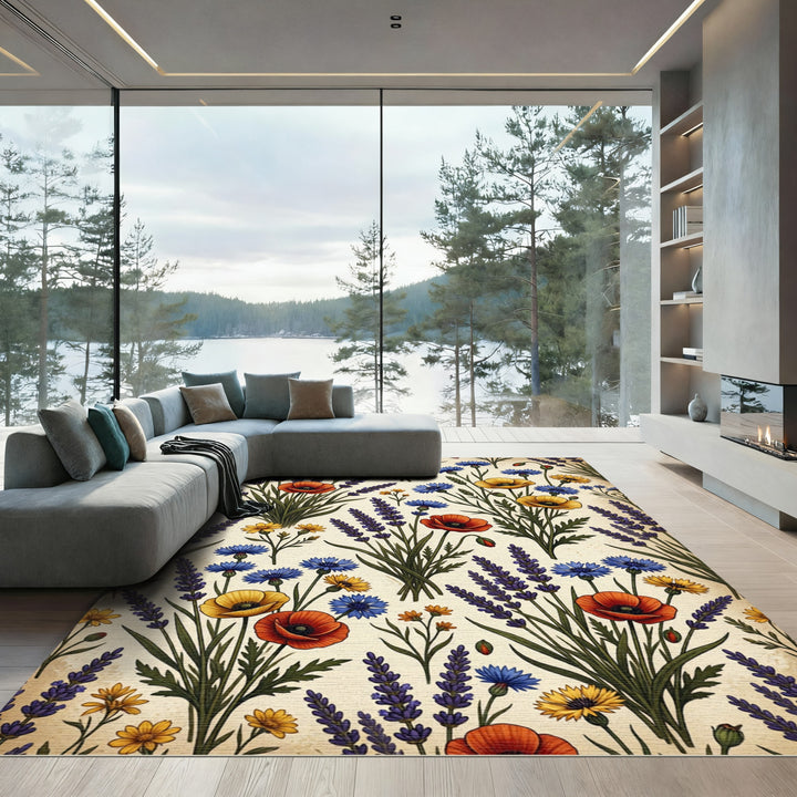 Floral Poppy Cornflower Lavender Meadow Rug