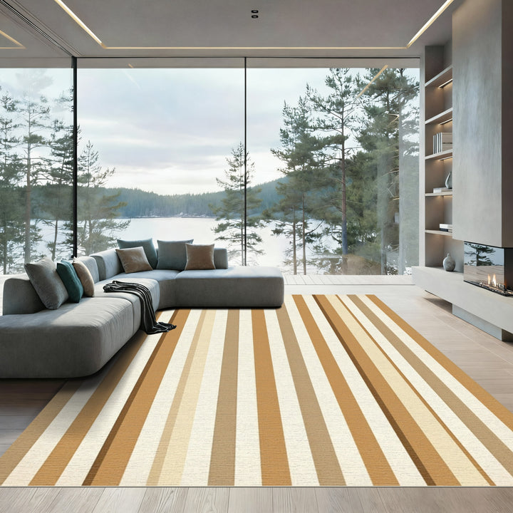 Warm Beige Brown Vertical Stripe Rug