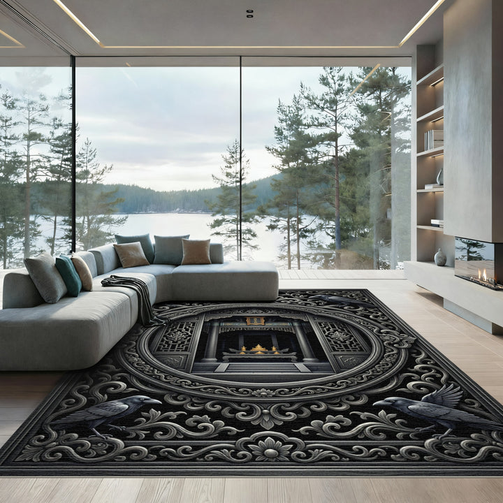 Ornate Raven Mandala Rug