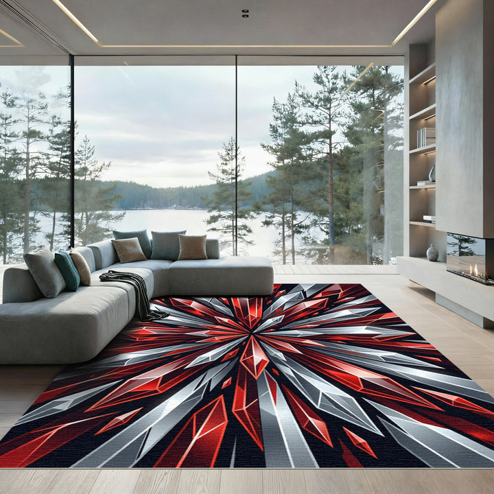 Radiant Red Crystal Burst Rug