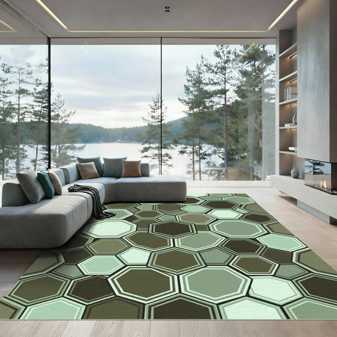 Earthy Hexagons Geometric Overlay Rug