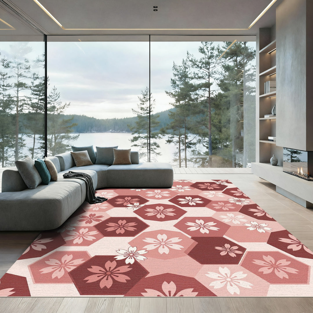 Pink Cherry Blossom Hexagon Repeat Rug
