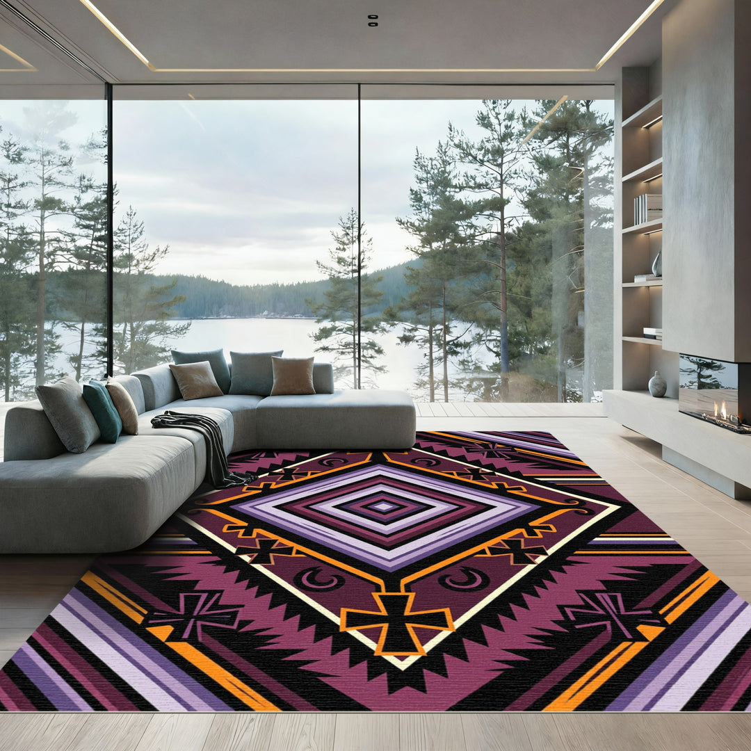Majestic Purple Geometric Cross Rug