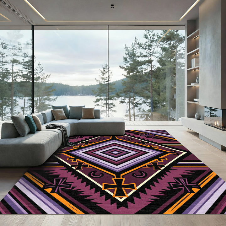 Majestic Purple Geometric Cross Rug