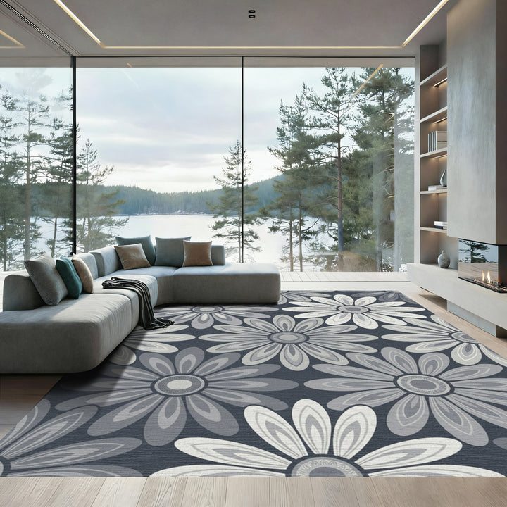 Cool Gray Daisy Medallion Rug