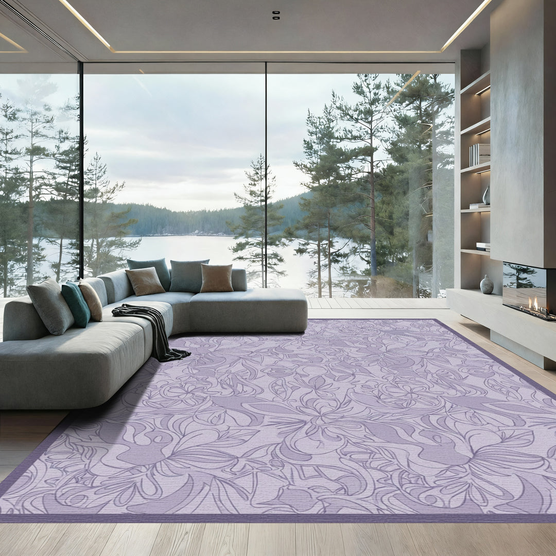 Lavender Floral Outline Medallion Rug