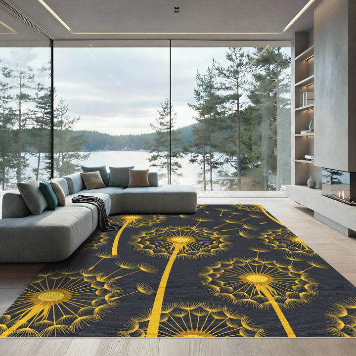Golden Dandelion Seed Burst Rug