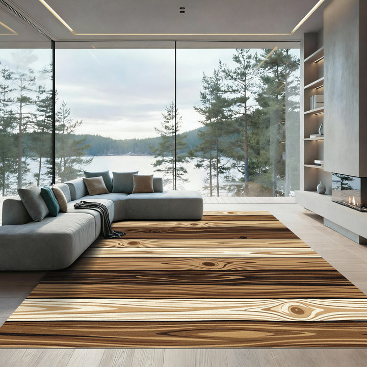 Rustic Wooden Plank Textured Rug
