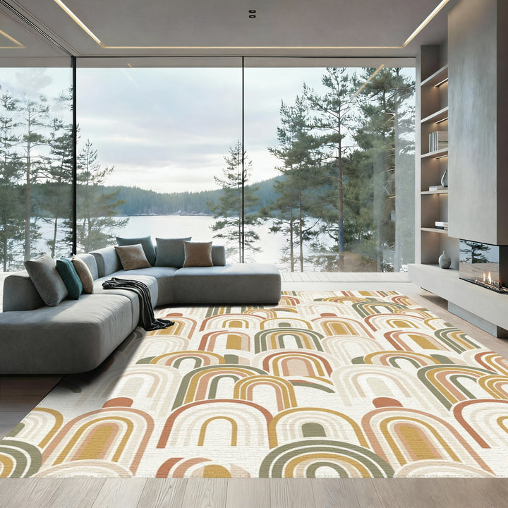 Earthy Tone Rainbow Arch Overlay Rug