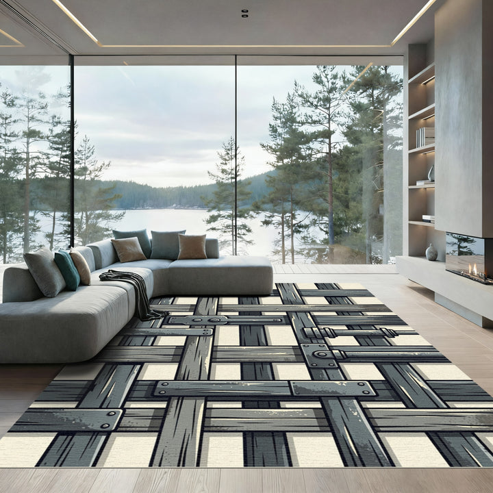 Gray Wood Lattice Barricade Rug