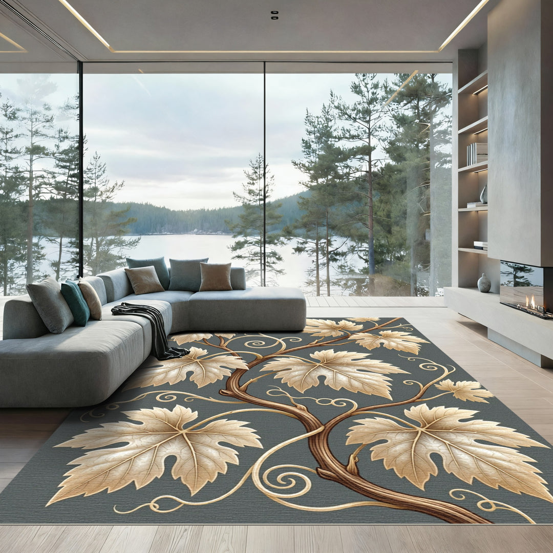 Antique Golden Leaf Vine Swirl Rug