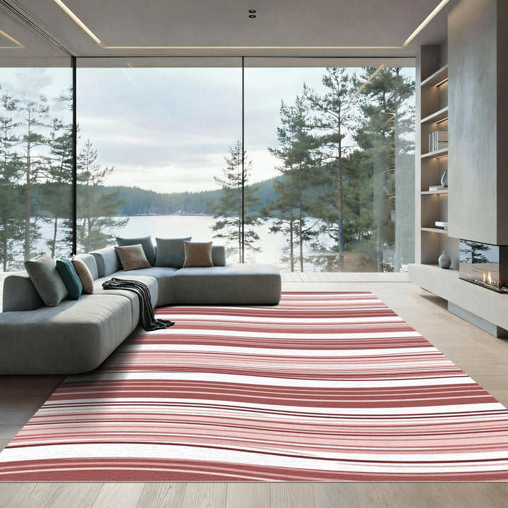 Salmon Pink Wavy Stripe Swirl Rug