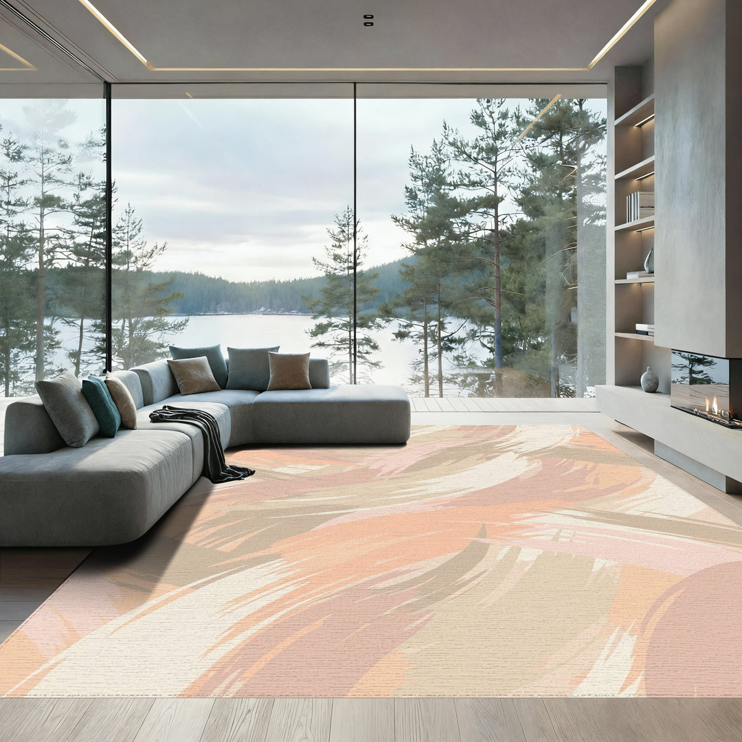 Soft Peach Abstract Brushstroke Rug