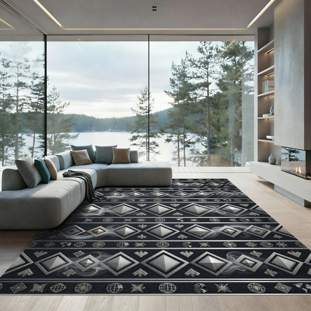 Silver Diamond Geometric Band Rug