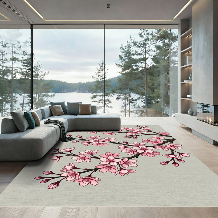 Pink Sakura Bloom Branch Art Rug