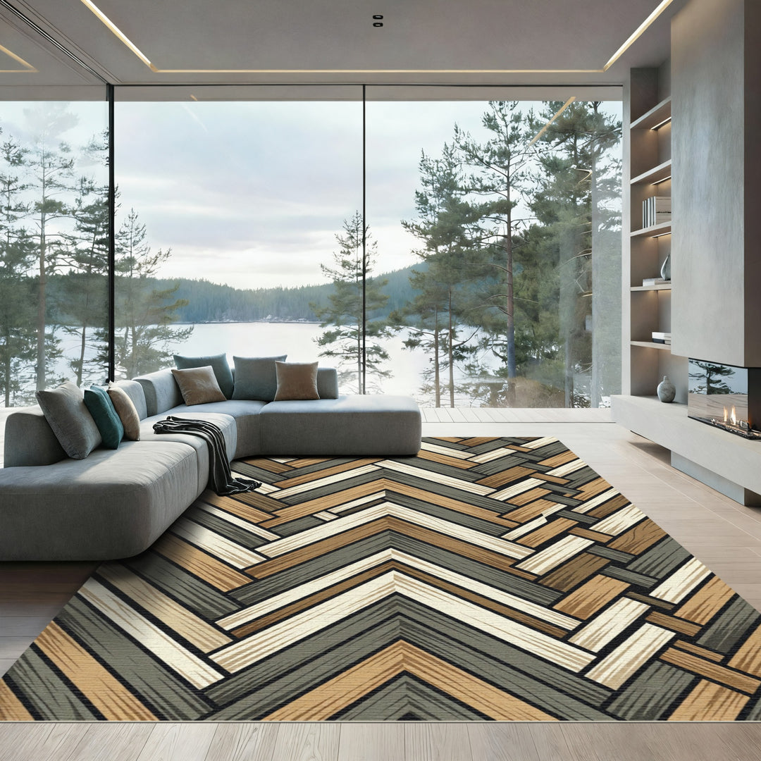 Natural Wood Herringbone Chevron Rug
