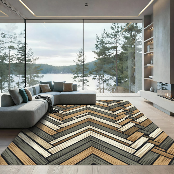 Natural Wood Herringbone Chevron Rug