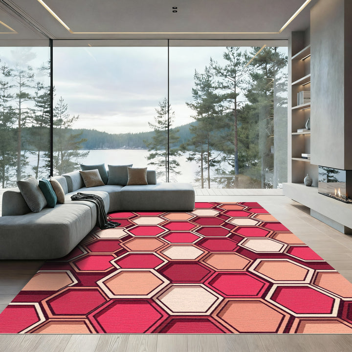 Crimson Honeycomb Geometric Honeycomb Rug