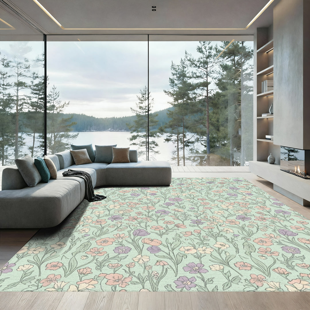 Pastel Floral Meadow Garden Rug