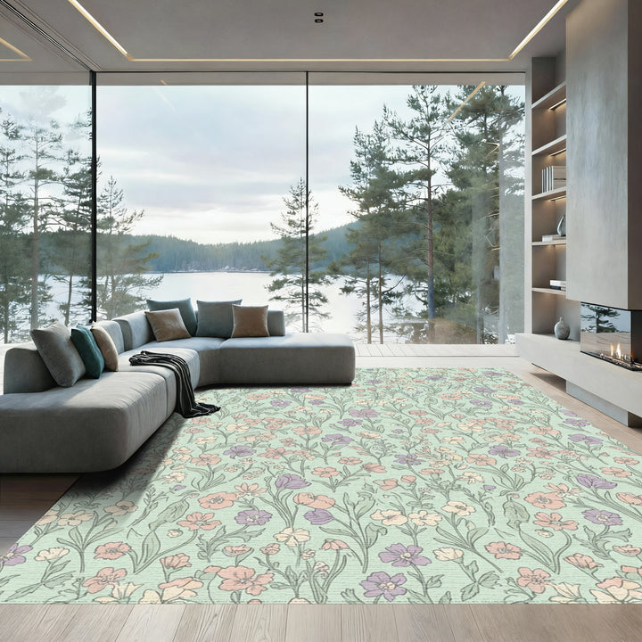 Pastel Floral Meadow Garden Rug